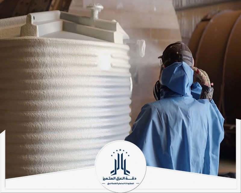 فني صيانة شركة عزل خزانات بخميس مشيط 0538700436 دقة العزل المتميز في دقة العزل المتميز يقوم باراتداء خوذة حماية بيضاء وحزام لتنظيف الخزان